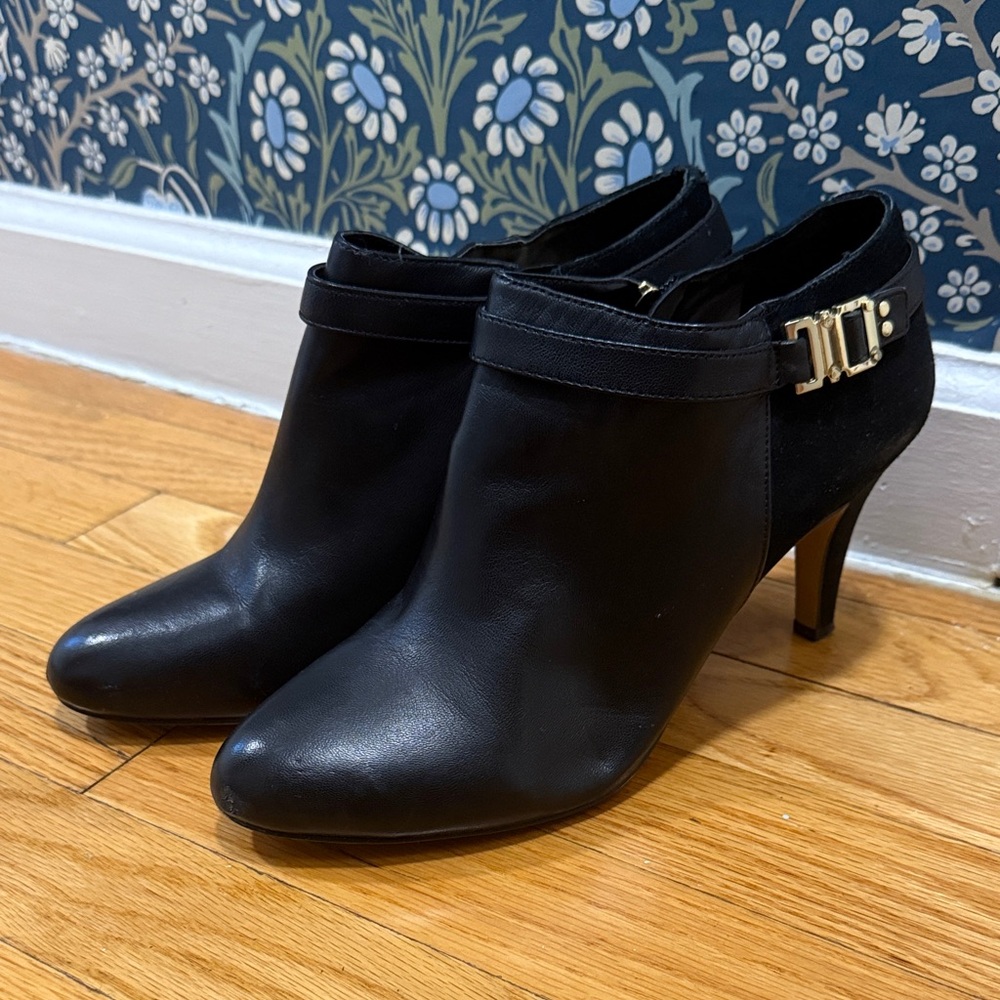 Chic Black Ankle Booties with Gold Buckle